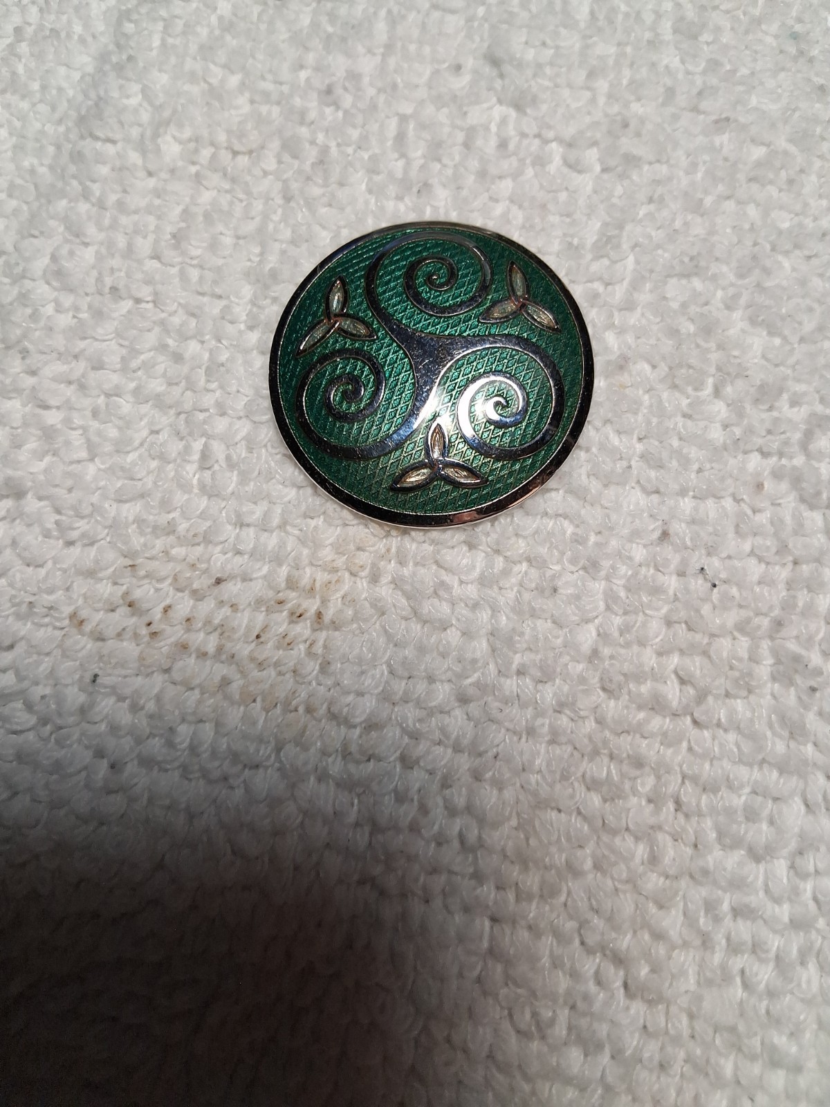 Sea Gems Enamel Celtic Birds & Triskele Round Brooch Silver Tone Made In England