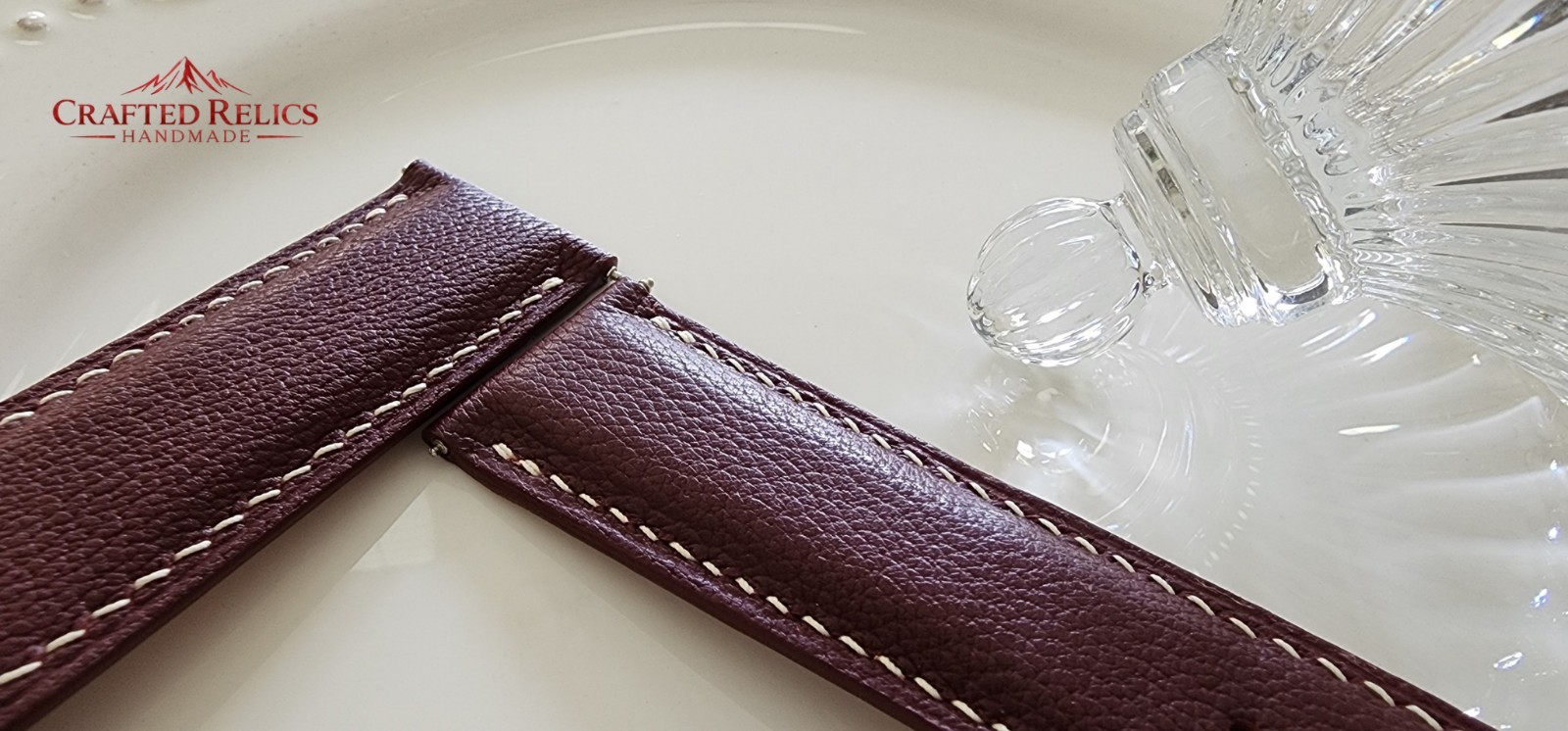 22mm Burgundy French Sheepskin Leather Watch Strap Handmade 22-20