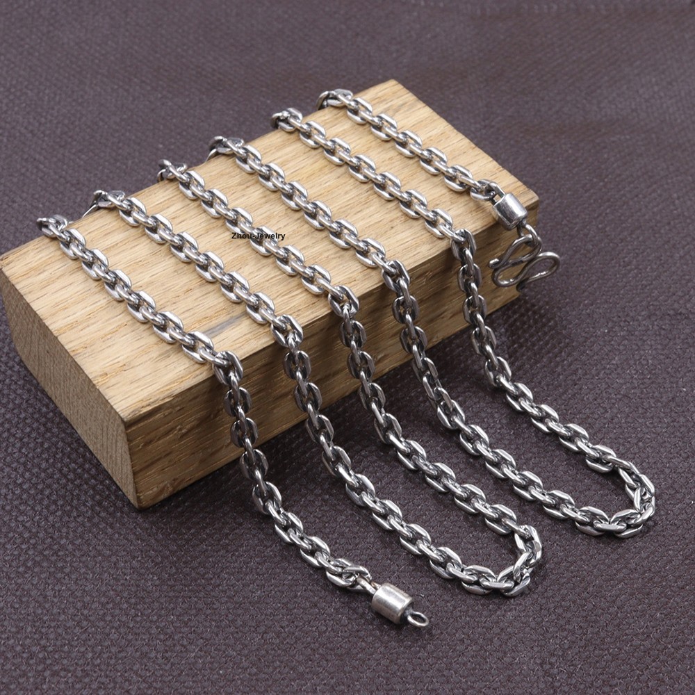 Real Silver Jewelry Necklace 925 Sterling Silver 4mm Cable Link Chain 25.6inch