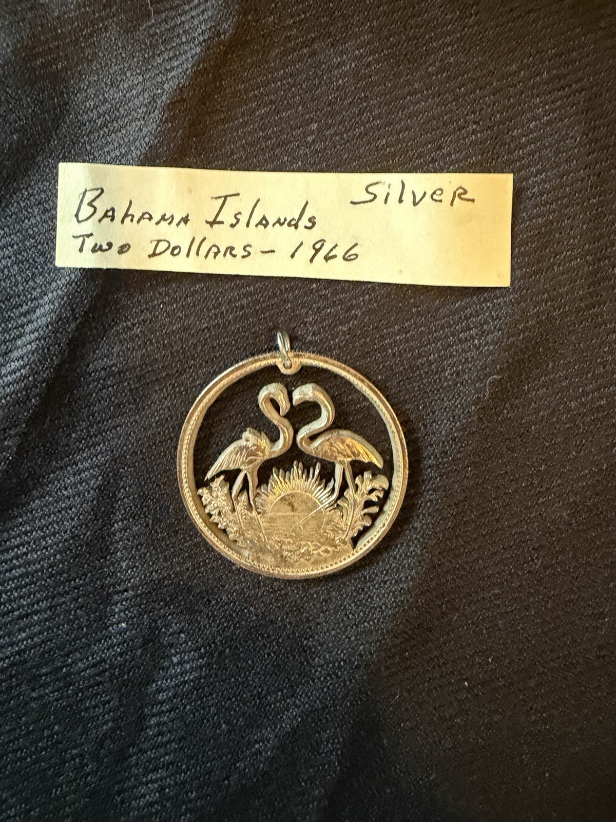 Silver Vintage Bahamas Cut Coin Pendant 1966 See Pictures Details