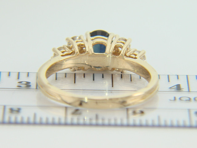14K Yellow Gold Blue Sapphire & Diamond Cocktail or Right Hand Ring Size 7.25