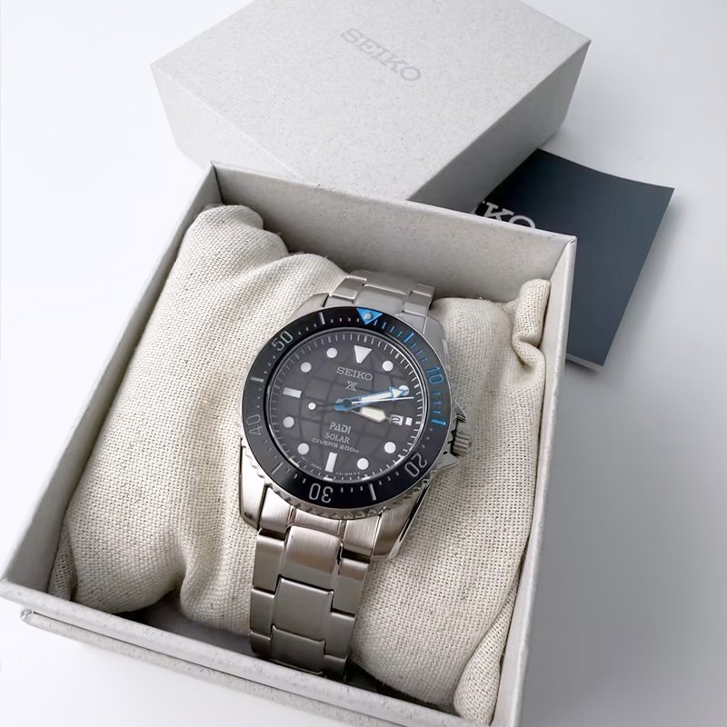 Seiko Prospex Sea Solar Power Men Black Dial Stainless Steel SNE575 Watch 38.5mm