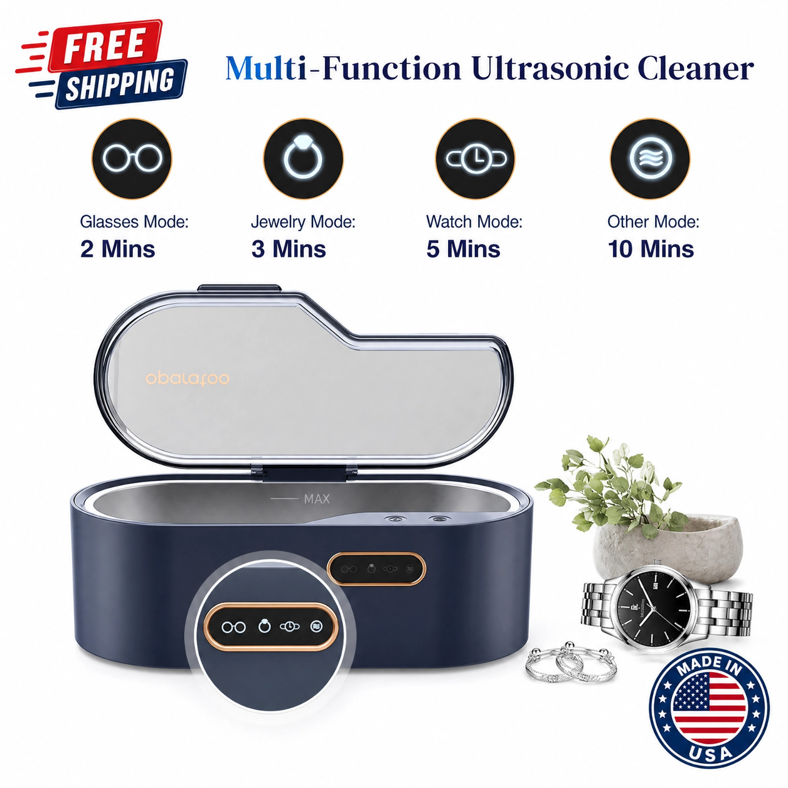 Ultrasonic Jewelry Cleaner 450ML Machine 4 Timer Settings for Watches Glasses