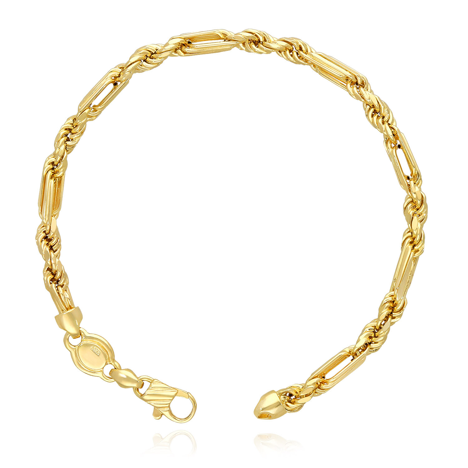 Solid 14K Yellow Gold 4.5mm Milano Figaro Rope Bracelet 8.5″