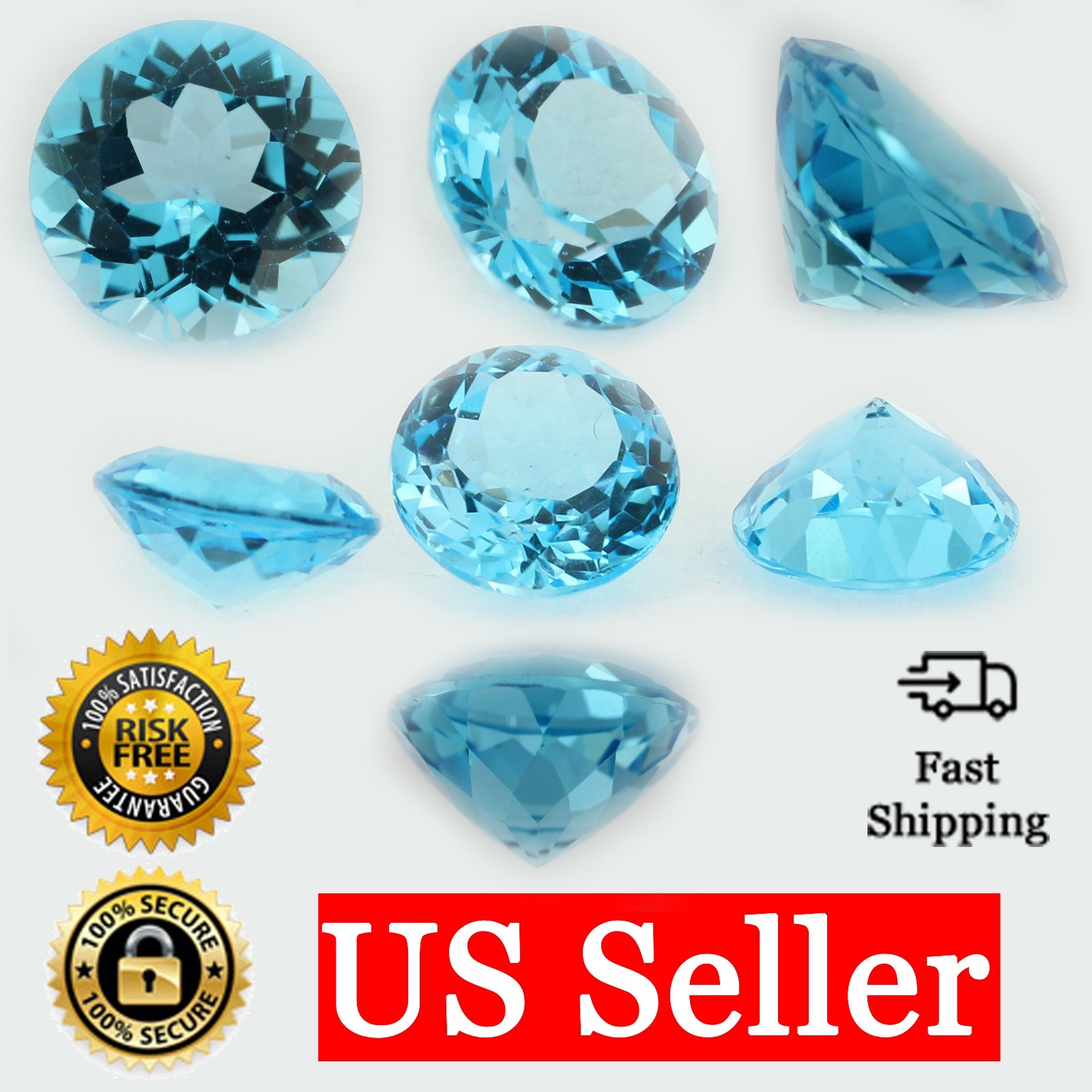 Loose Round Cut Genuine Natural Blue Topaz Stone Single November Birthstone