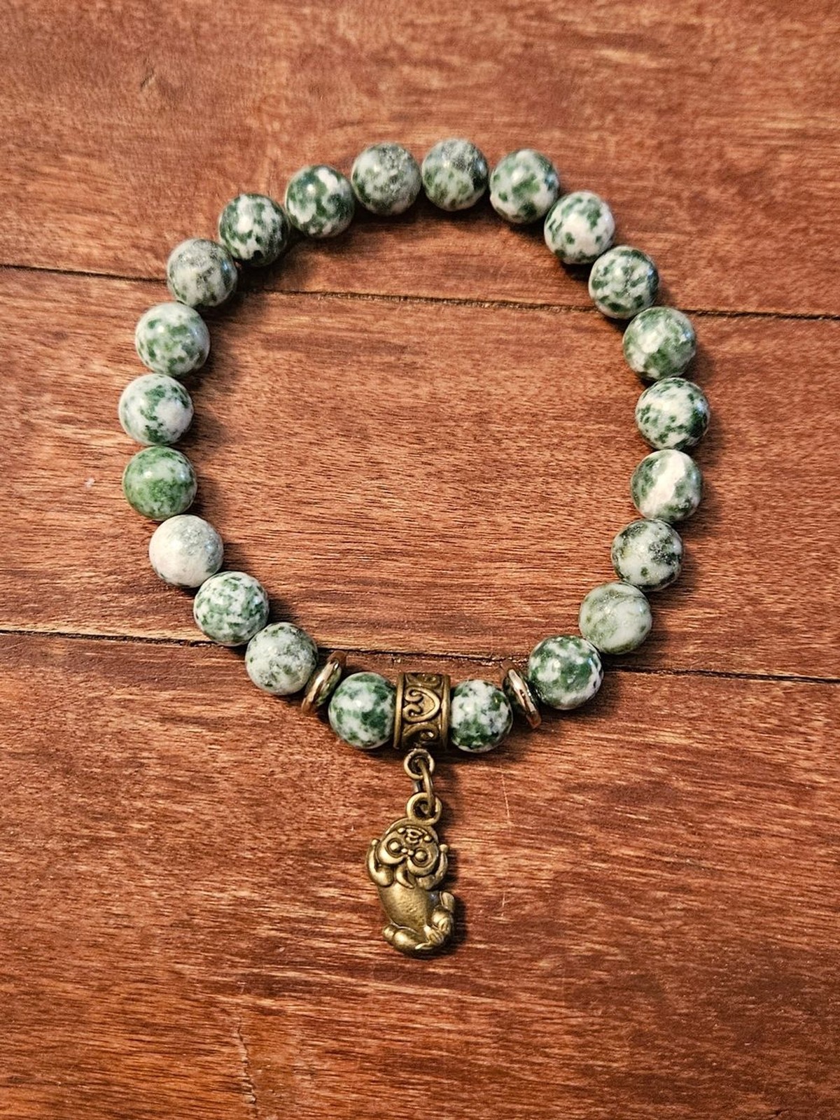 Green Tree Agate With Antique Brass Tone Accent