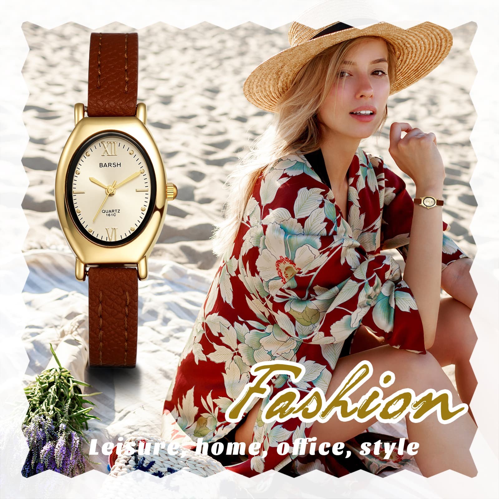 Women’s Oval PU Leather Band Dot Dial Wrist Watch for Casual Everyday Fashion