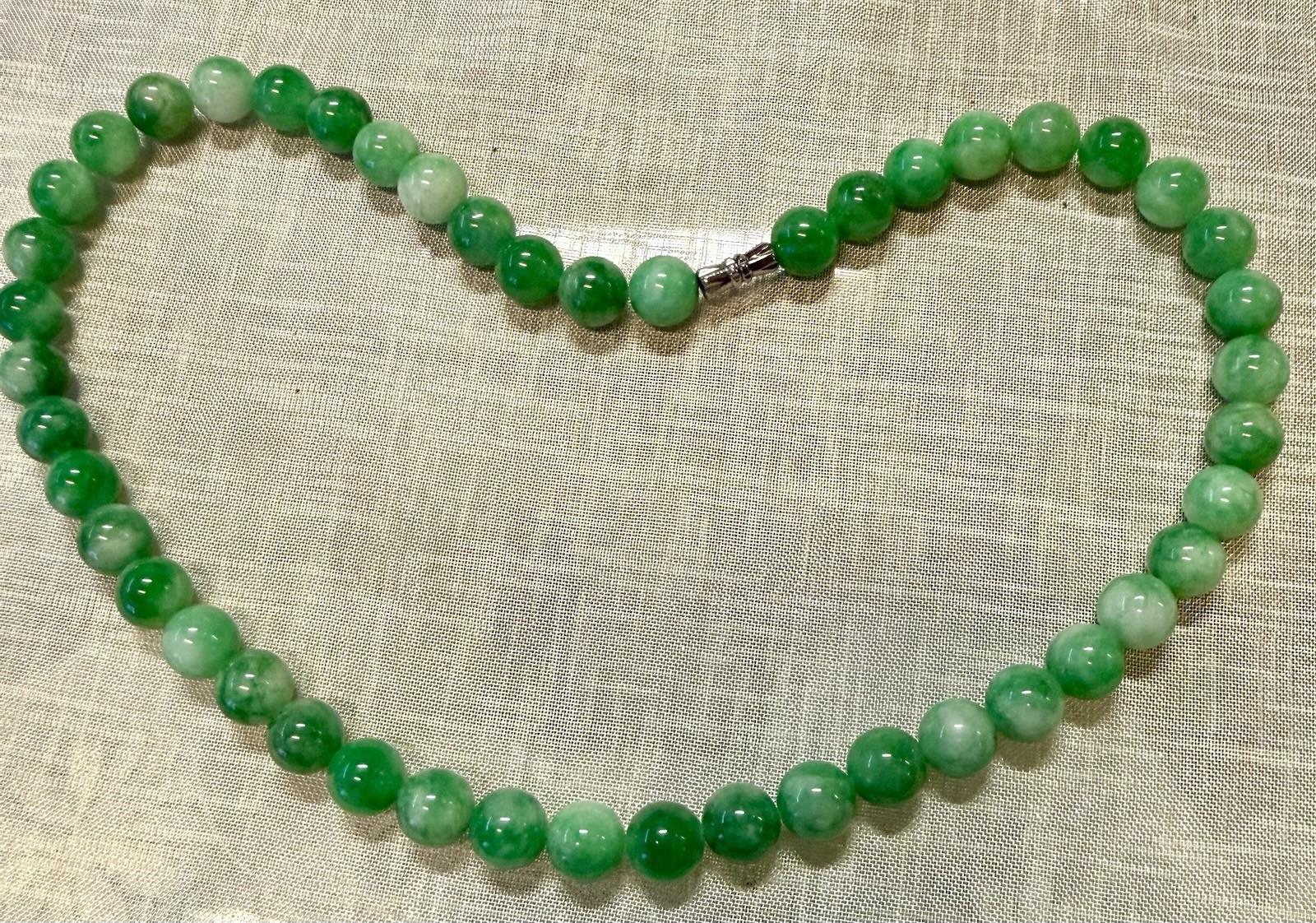 Vintage Green Jadeite Bead Necklace, Presidium Tested, Approx. 18 Inches