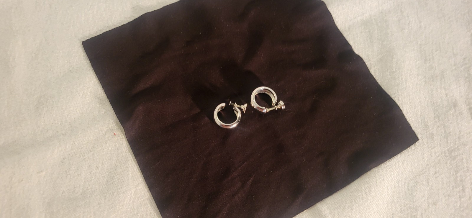 Silver Tone Round Hoop Earrings, Metal, Screw-Back Non-Pierced Pair