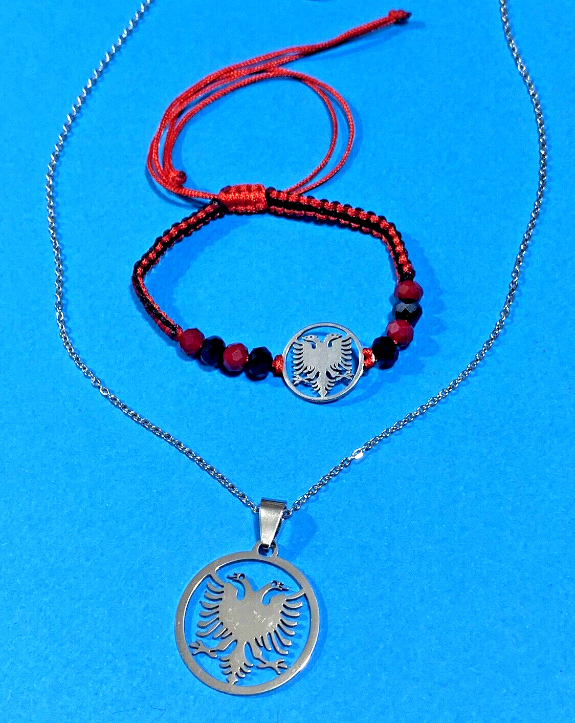 NEW ALBANIA EAGLE WRIST BRACELET+NECKLACE-ALBANIA UNISEX EAGLE SET-SOUVENIR