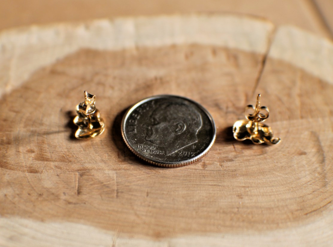 Solid 14K Yellow Lucky Elephant Stud Earrings Pachyderm Posts Kids Adults
