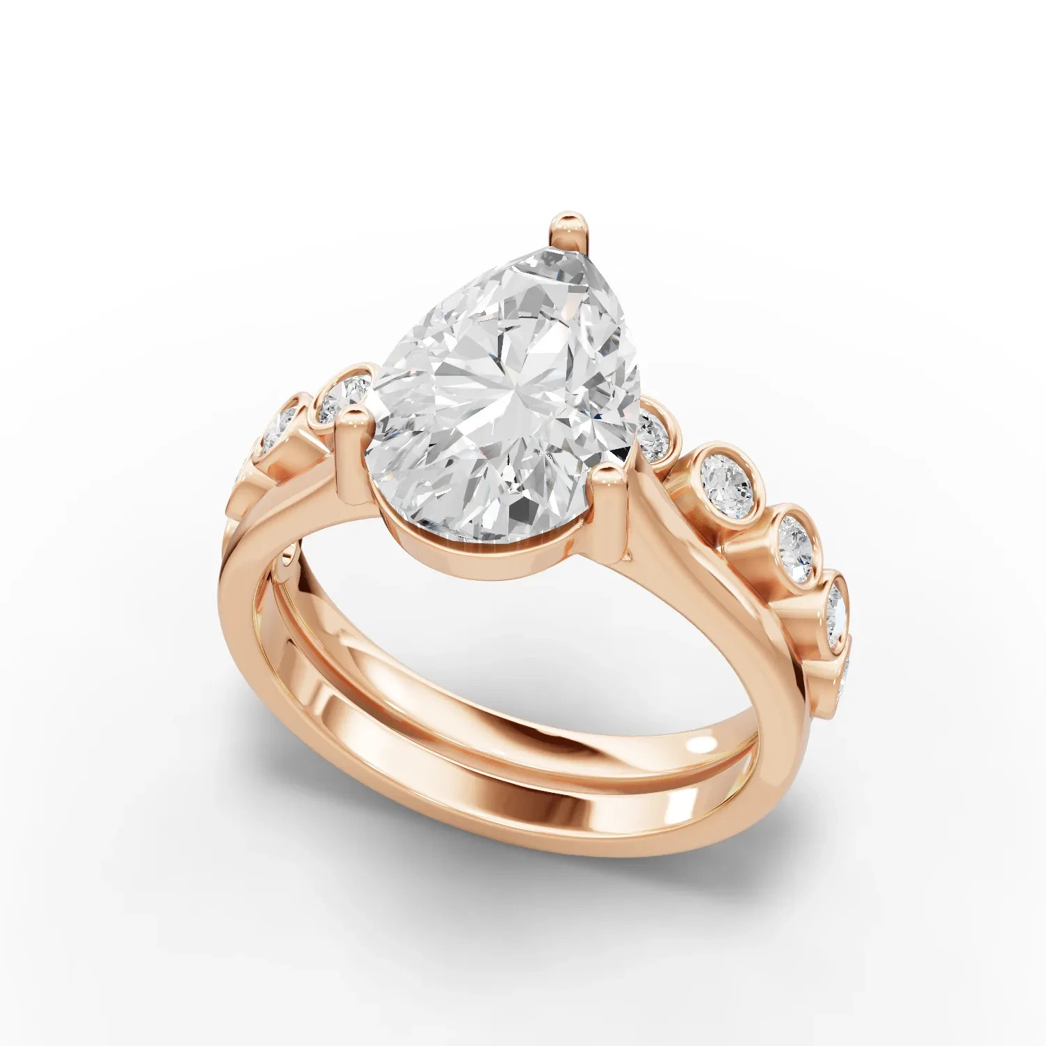 2.88 Ct Pear Lab Created Diamond Solitaire Bridal Set Ring 18K Rose Gold