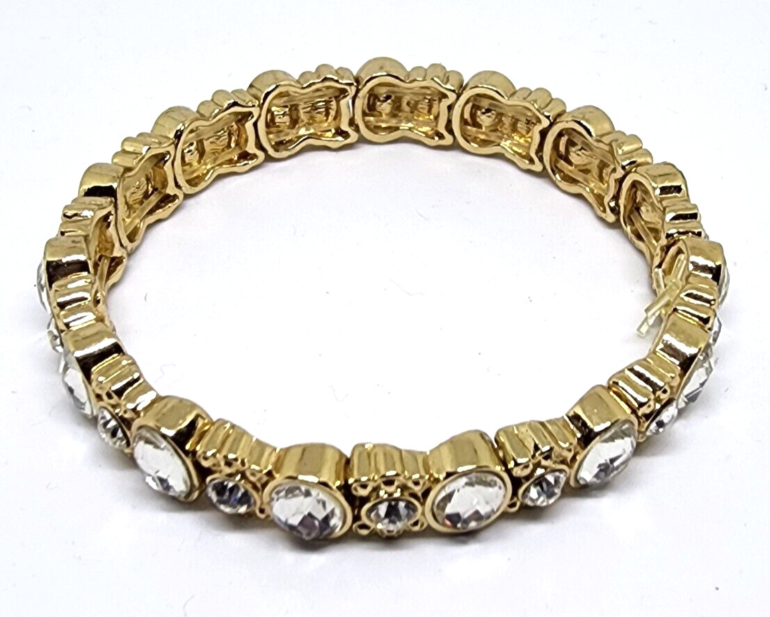 Quality Gold Plated Oval Round Rhinestone Stretch to Fit Dressy Holiday Bracelet