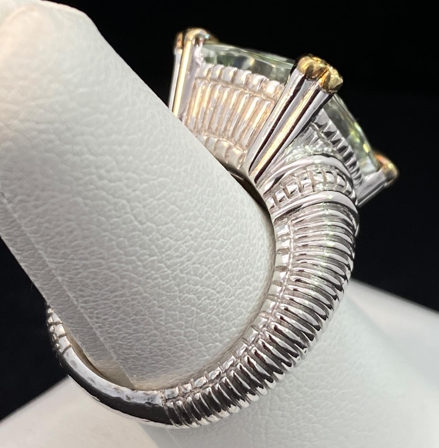 Judith Ripka Sterling 18k Prasiolite CZ Ring Size 6.75 R262
