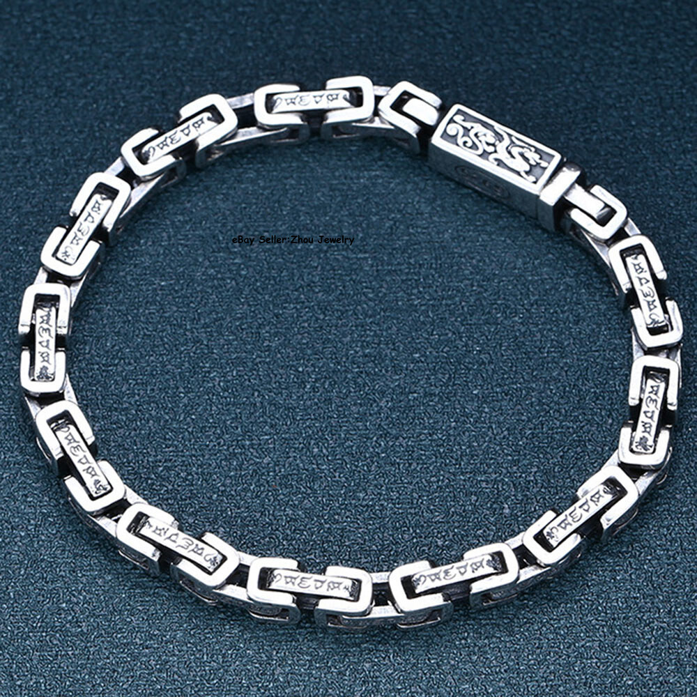 Pure S925 Sterling Silver Chain 5mm Byzantine Link Bracelet 7.1-7.9inch