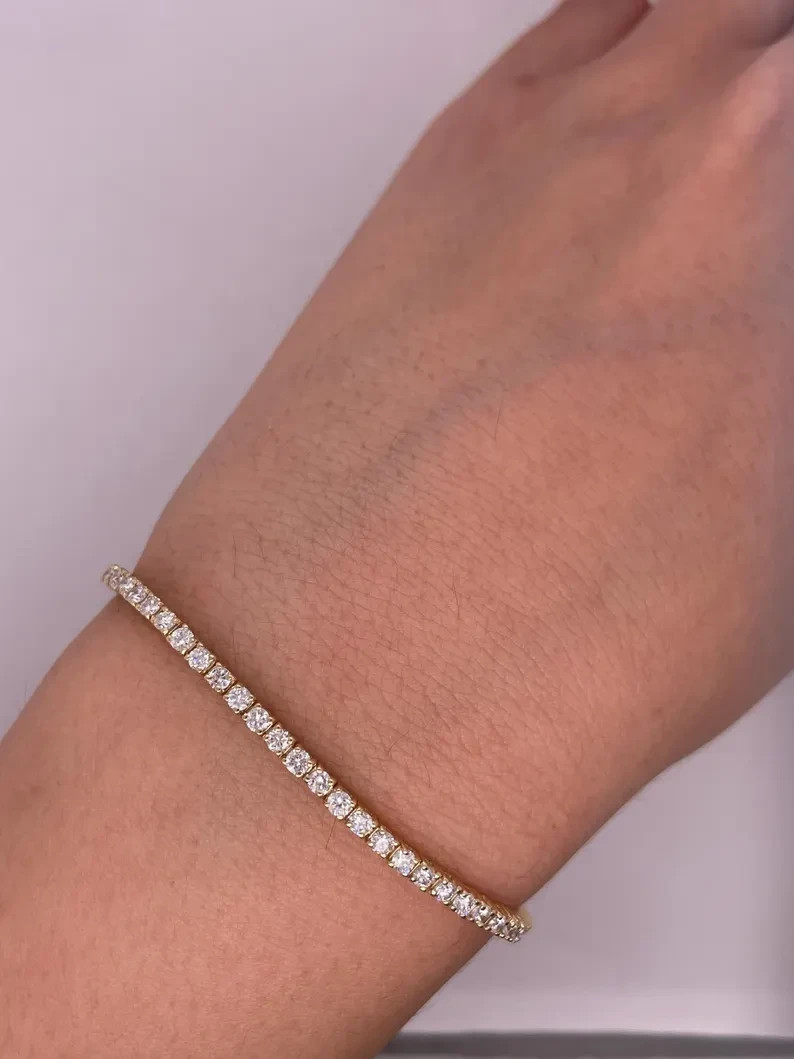 14k Yellow Gold 6.60CT Round GH/SI-I1 Diamond Tennis Bracelet Girlfriend Gift