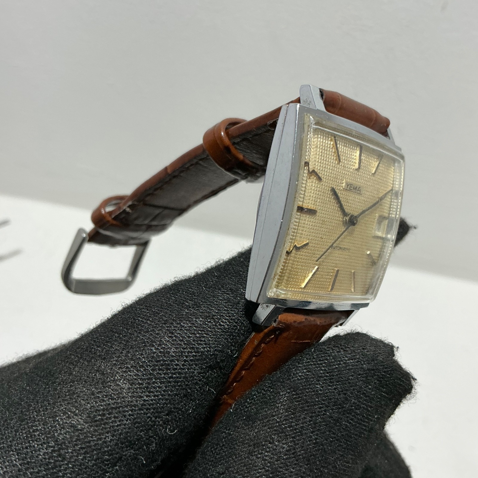 Vintage Yema Automatic Arabic Date Textured Dial Square 29mm Swiss