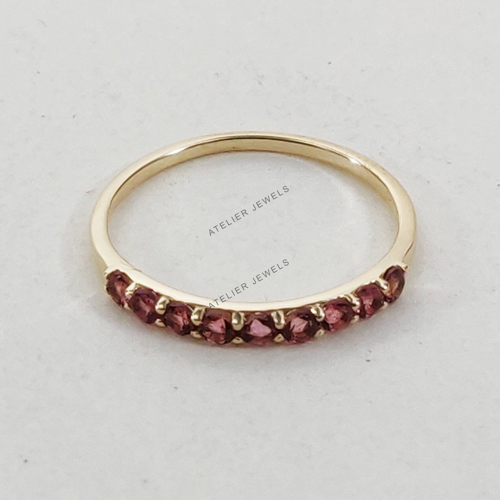 0.36 Ct Natural Pink Tourmaline Band Ring 14K Yellow Gold Minimalist Statement