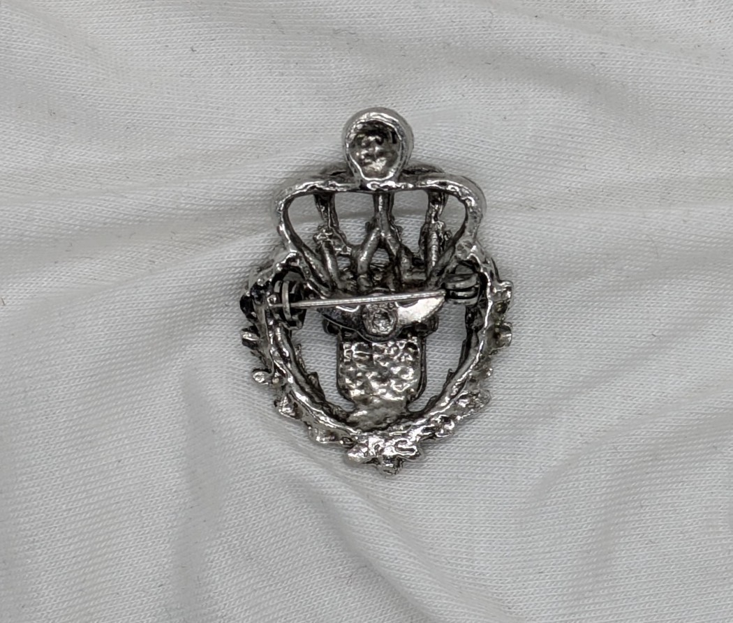 Vintage Stamped JC Crown Pontic Eagle Coat Of Arms Silver Tone Brooch Pin