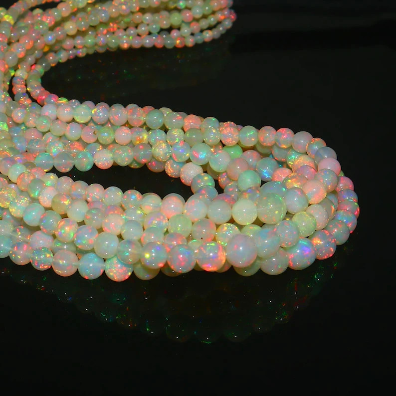 Ethiopian Opal Beads, Rainbow Round Opal, 16 Inch Strand