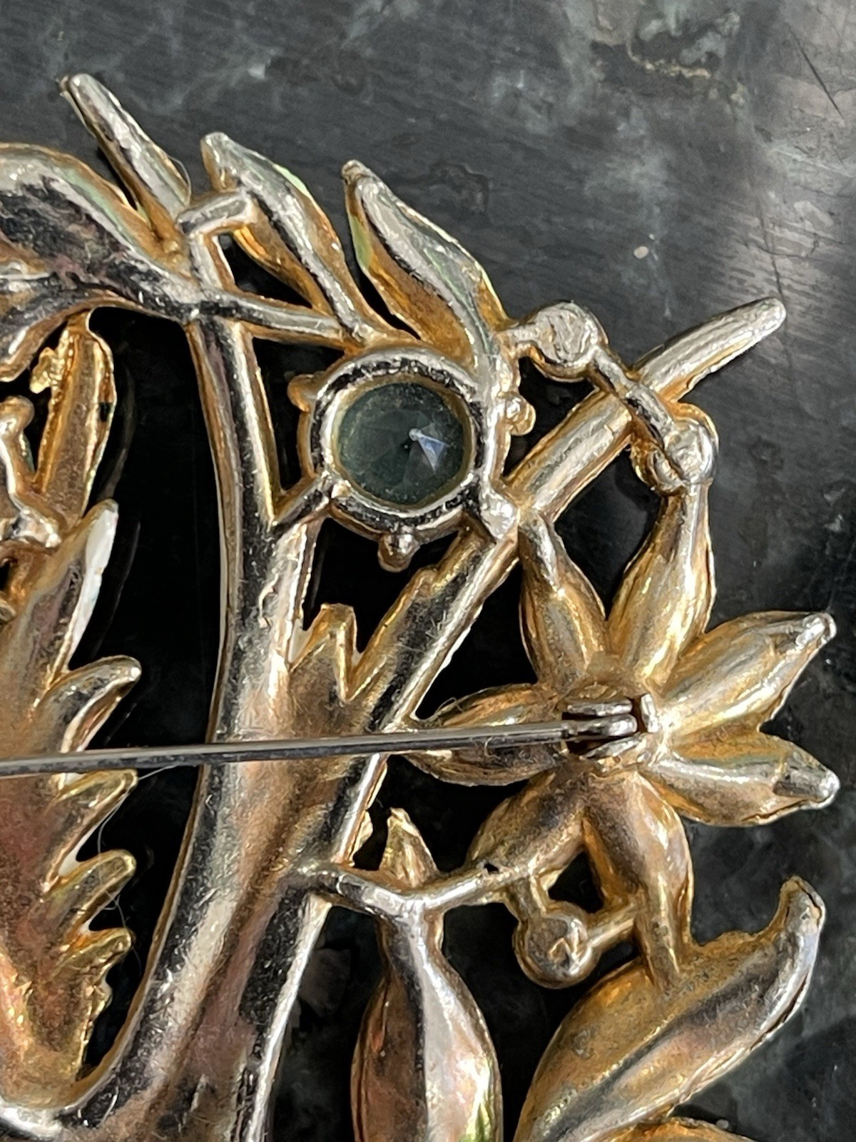 1940s Bird Of Paradise Eden Brooch Pot Metal Enamel Rhinestone Missing 3 Stones