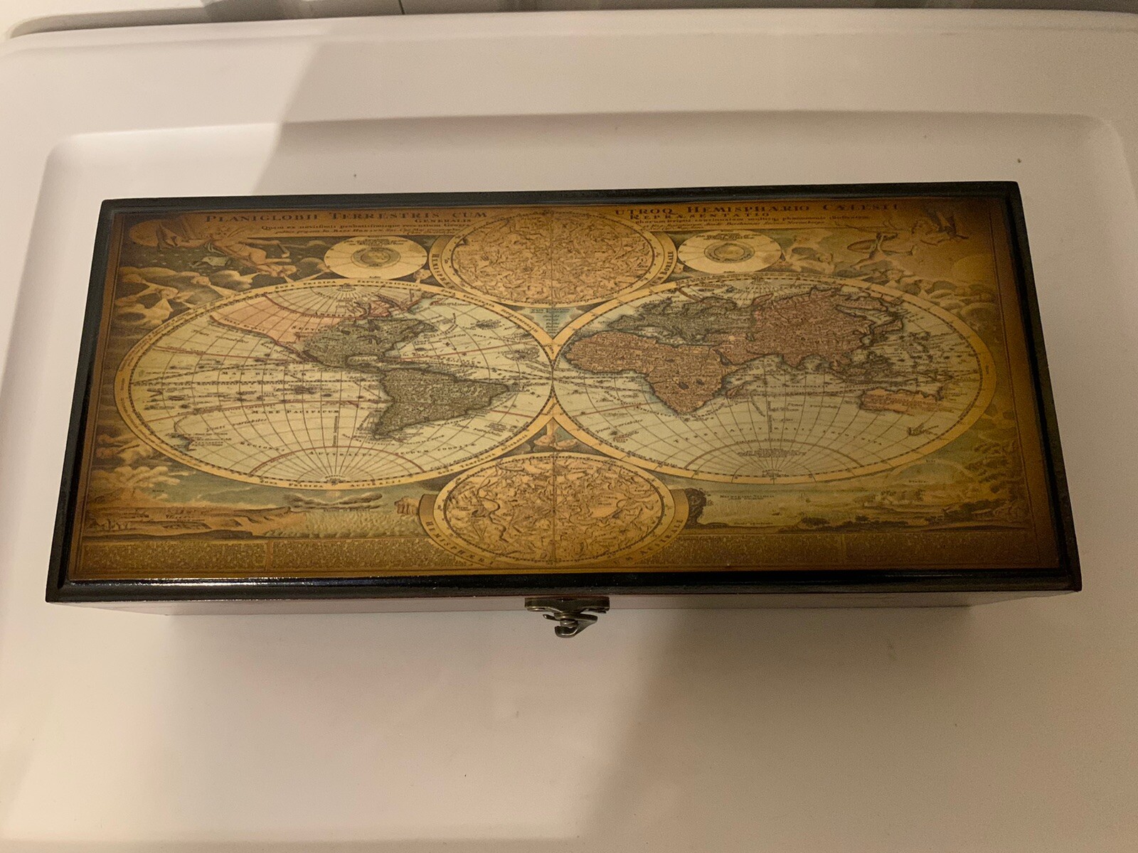 Beautiful Jewelry Box Wood Velvet World Map Keepsake