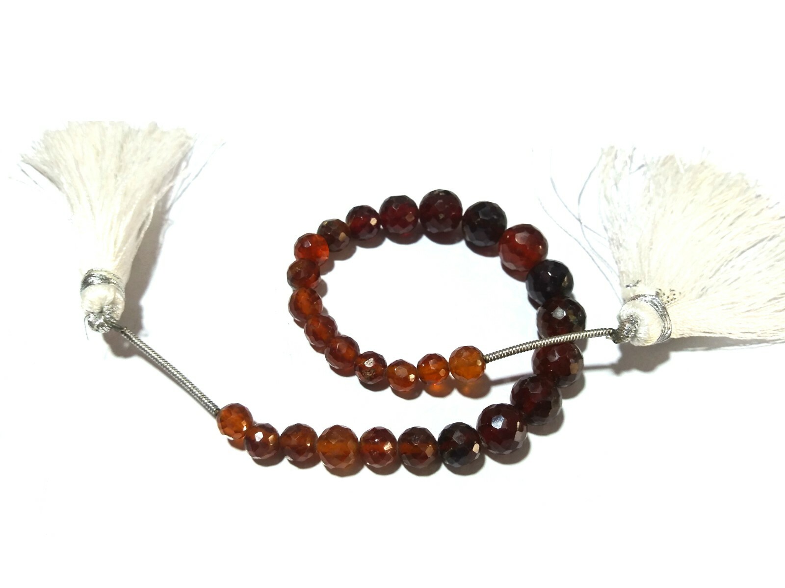 Natural Hessonite Round Ball 4.5-8mm Micro Faceted Gemstone Beads 6″Inch 65Cts