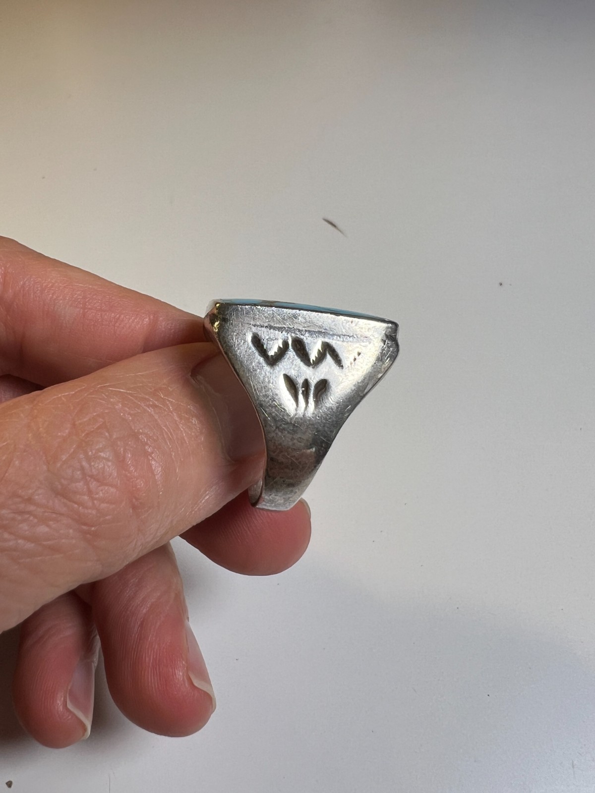 Vintage Navajo Sterling Silver & Large Rectangular Turquoise Cabochon Ring sz 11
