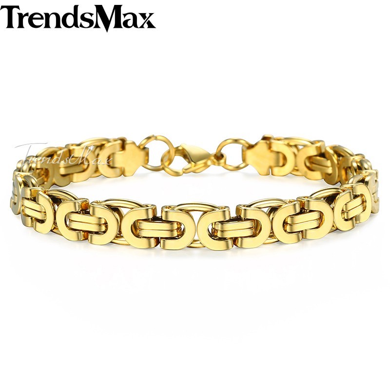Black/Silver/Gold Plated Stainless Steel Flat Byzantine Chain Bracelet Mens Link