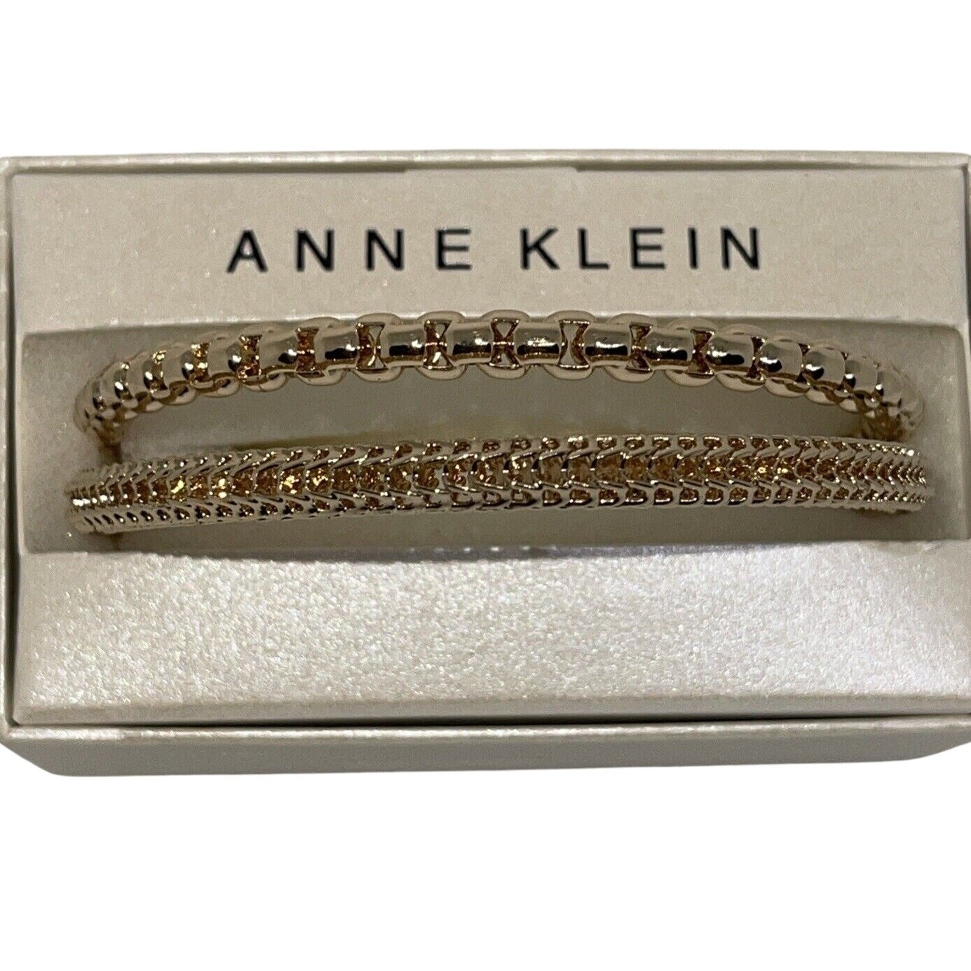 Anne Klein Gold Tone Bangle Bracelet (2 Piece Set) Trendy Stacking Style NWT