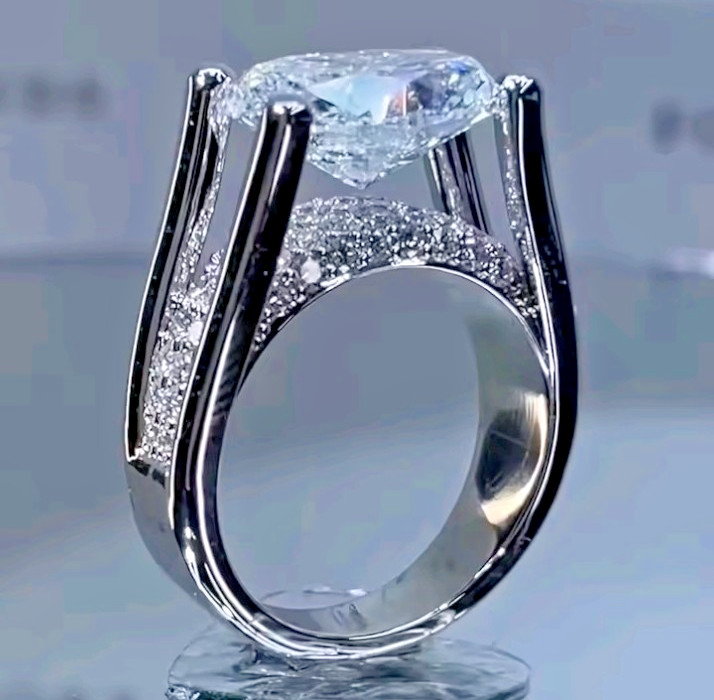 Blue Green Rectangle Moissanite Style Ring Adjustable Statement Party Gift
