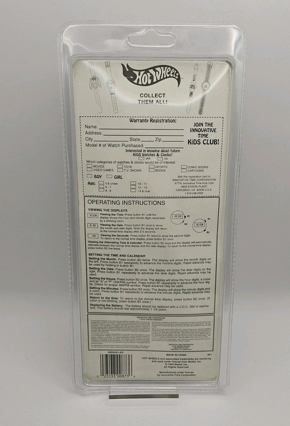 Hot Wheels: Race Hard Finish 1st – Bad to the Bone Watch – 1994 – BNIP