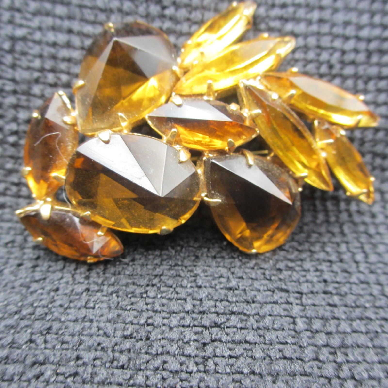 Vintage Rhinestone Brooch Golden Brown Gold Tone