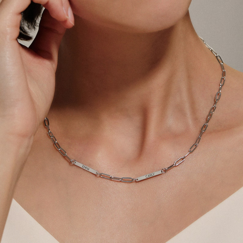 Minimalist 18″ Custom Name Bar Necklace for her 14K Gold Plated Sterling Silver