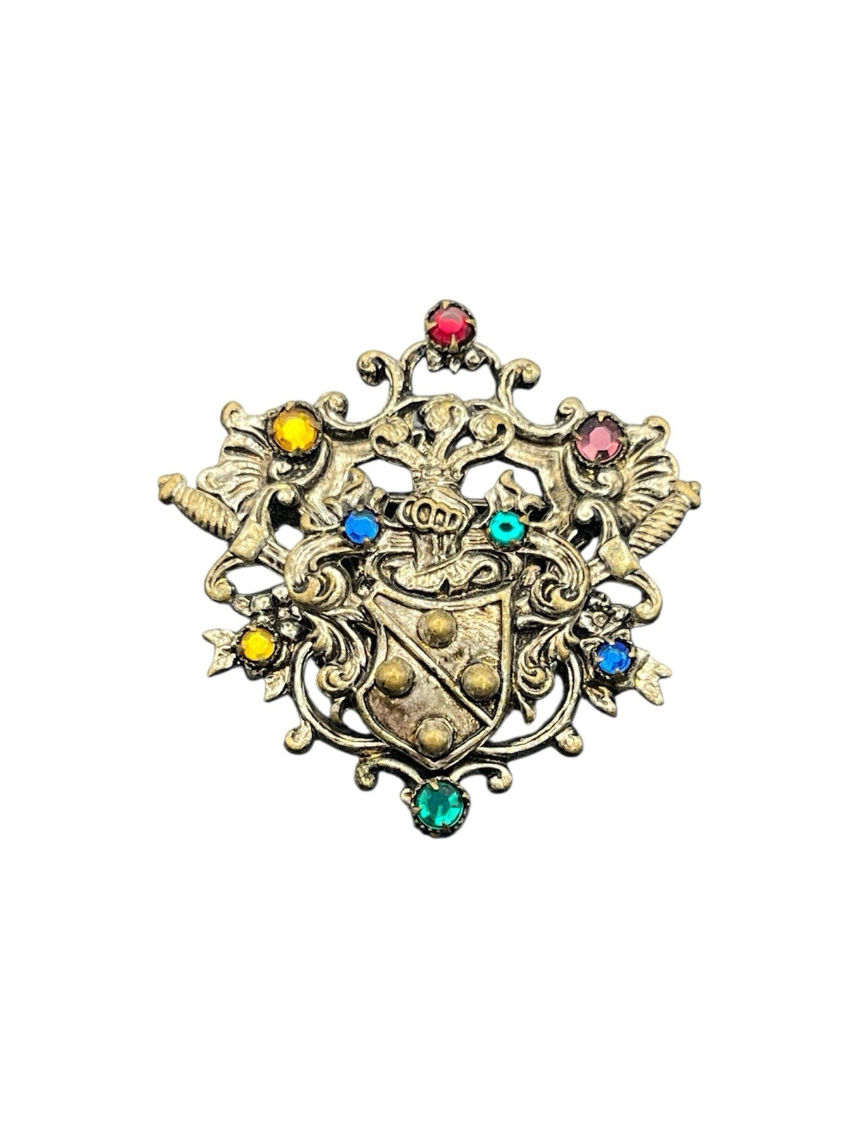 Coat of Arms Family Crest Colored Rhinestone CZECH SLOVAKIA Vintage Brooch pin