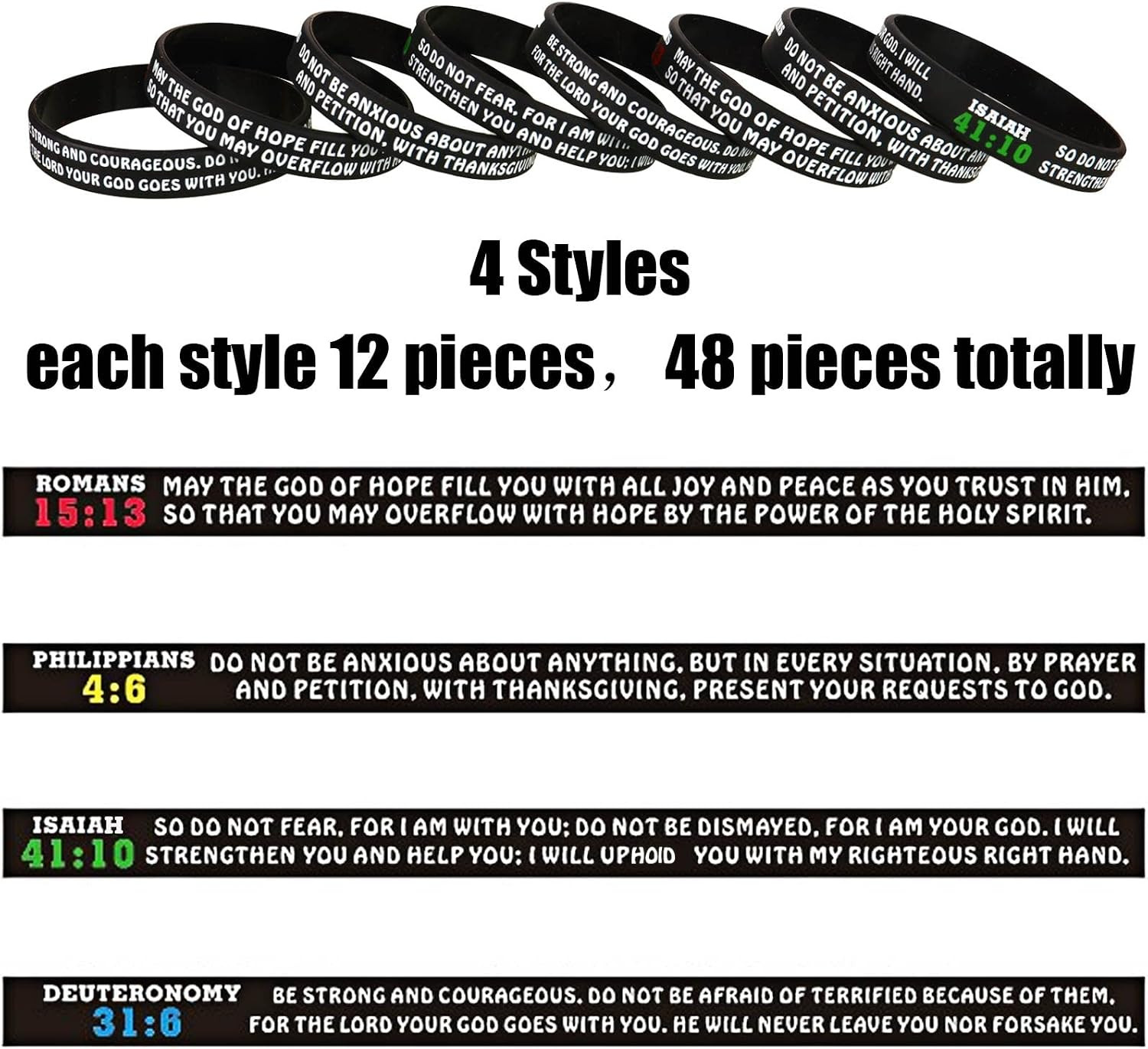 48 Pieces Bible Verse Silicone Bracelets Bulk Christian Motivational Wristbands