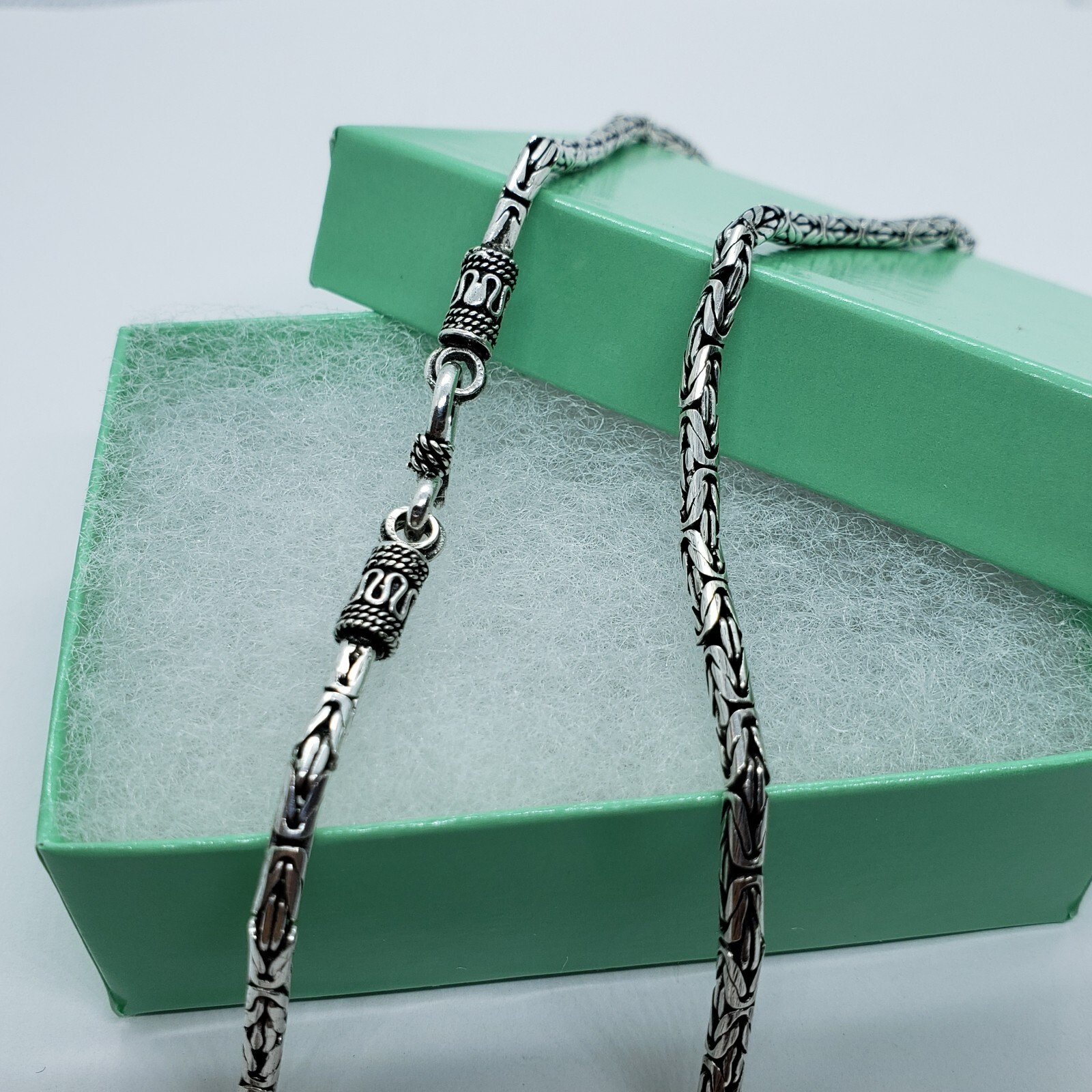 2.5mm Sterling Silver Round BYZANTINE Chain Necklace Bracelet Antiqued Finish