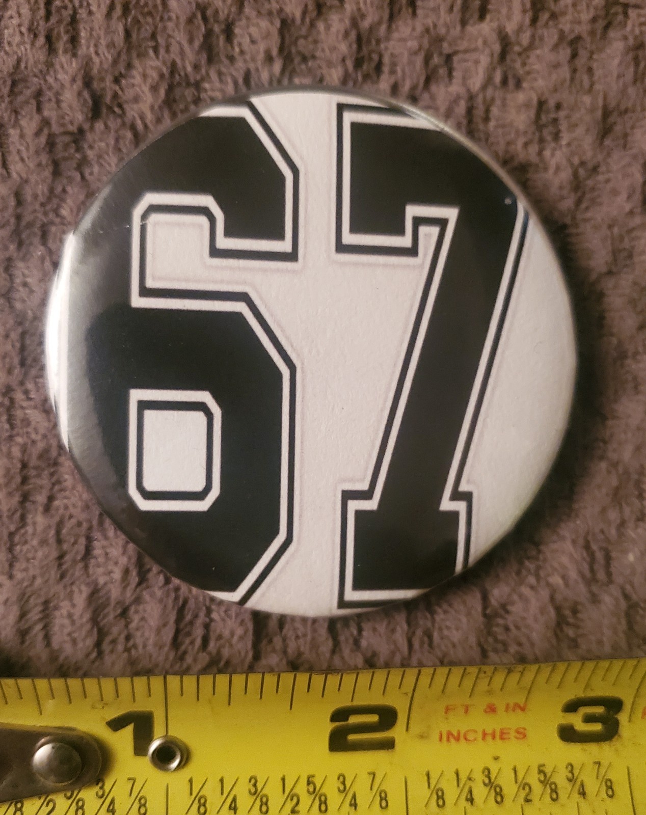 Playful 2 Inch 67 Button, The Latest Craze With Kids, A Must Have
