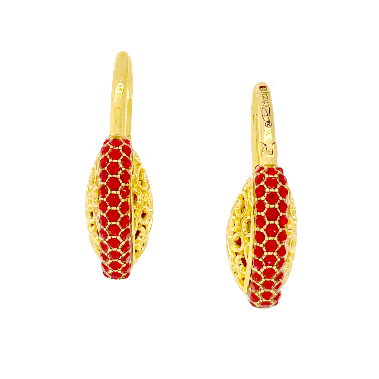 Filled Love Red Crystal Earrings by Ritzy Couture DeLuxe 18k Gold Plating