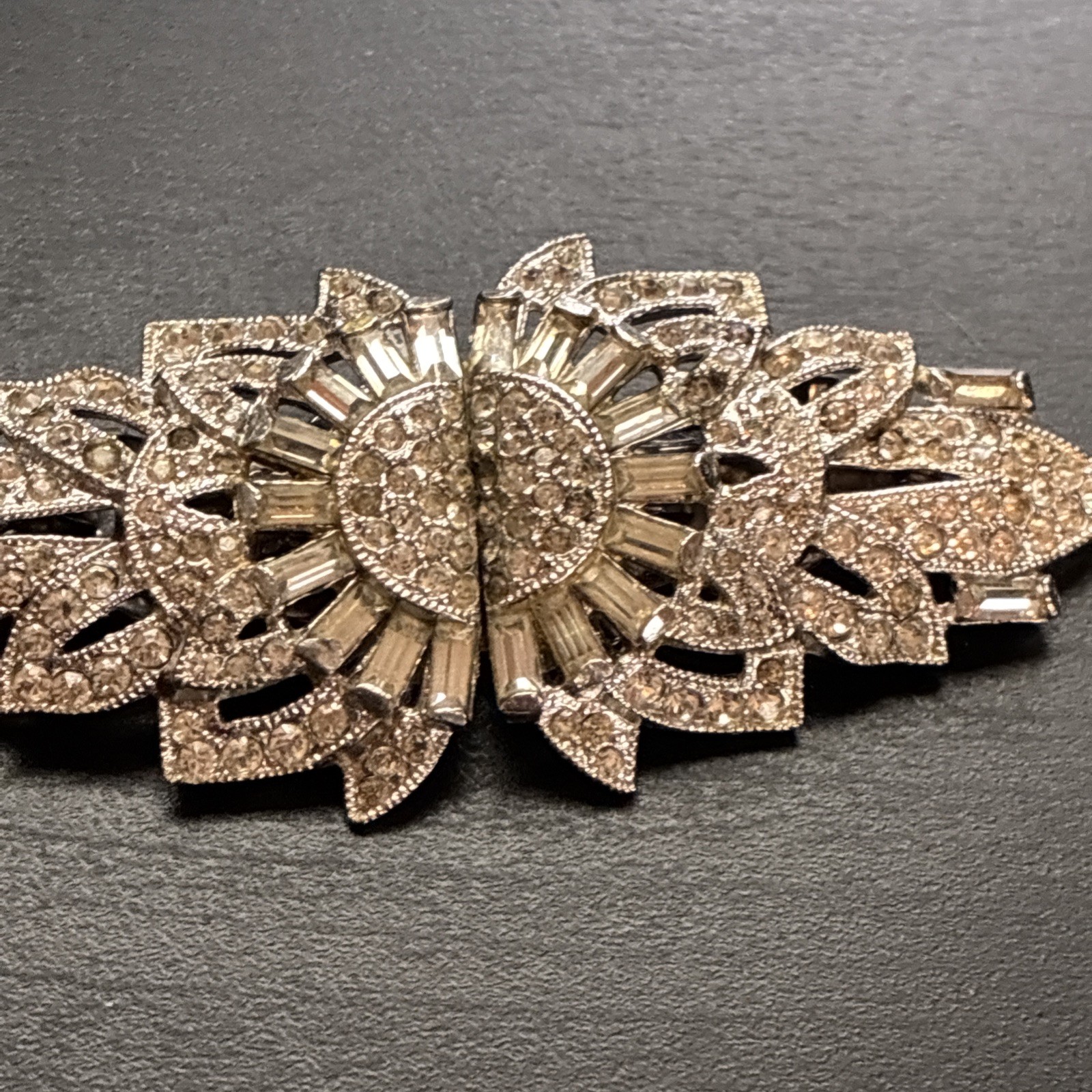 Vintage Coro Duette Rhinestone Baguette Sunburst Convertible Dress Clip Brooch