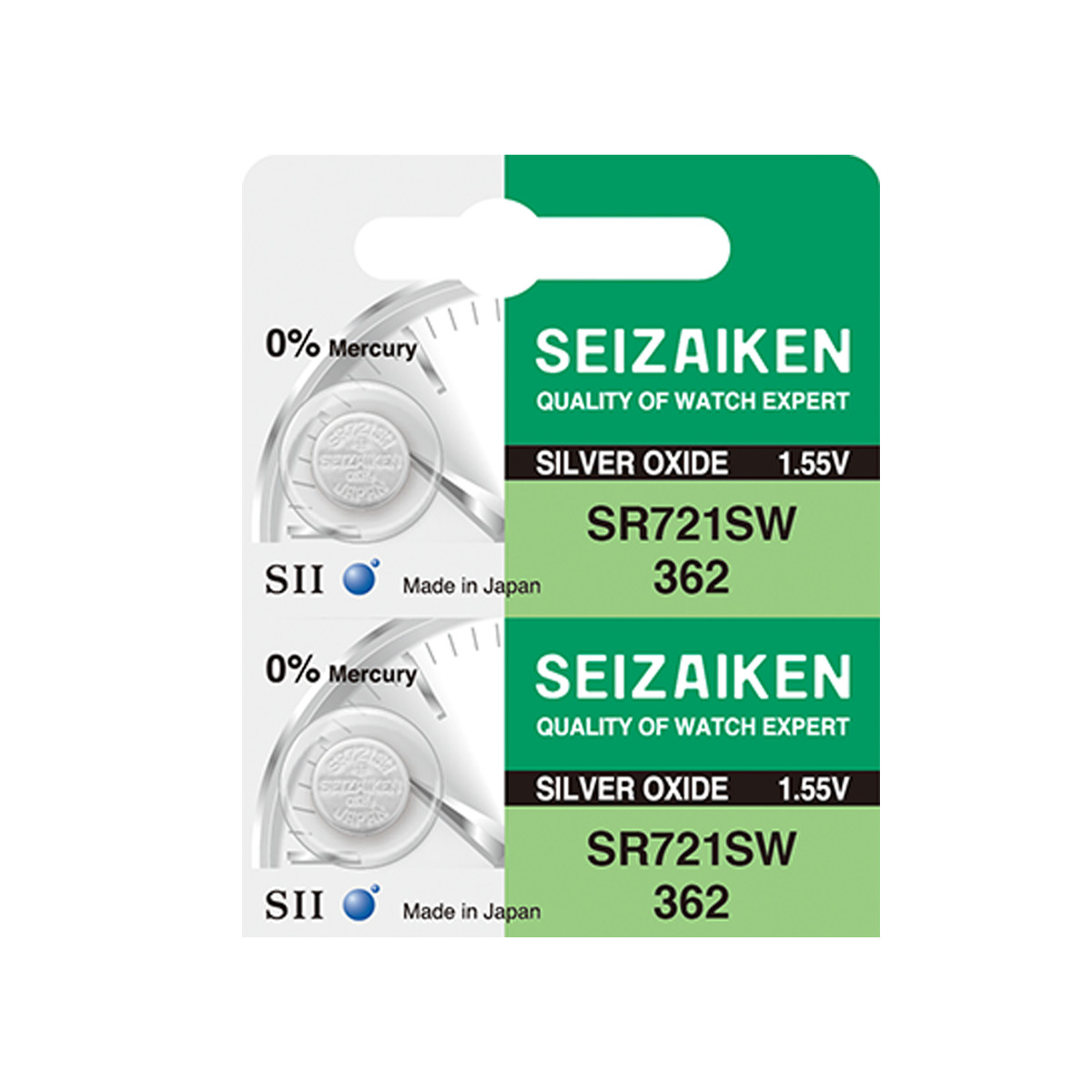 Seizaiken 362 SR721SW 1.55V 0%Hg Silver Oxide Watch Battery (2 Batteries)