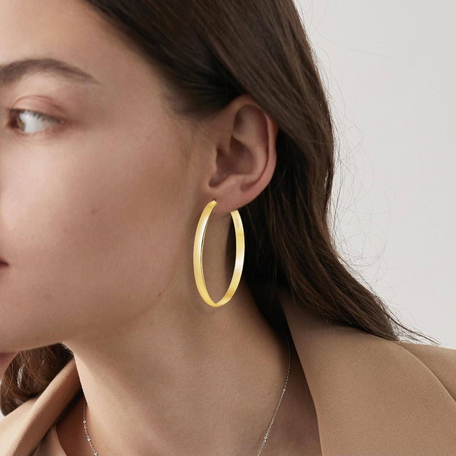 5Mm Wide Gold Hoop Earrings for Women, 14K Gold Plated Big Chunky Hoop Earrings