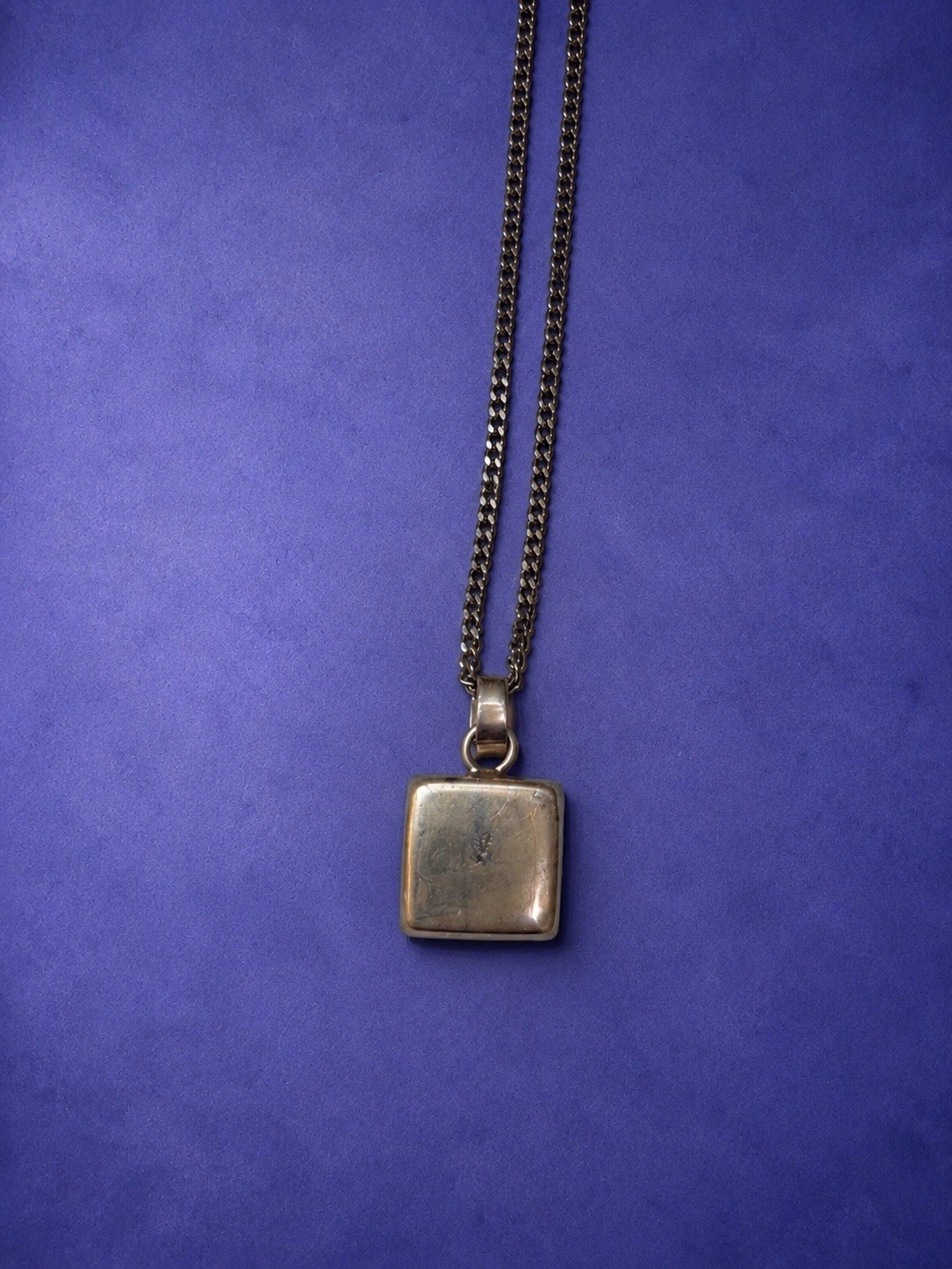 Square Floral Charm Pendant Necklace Silver-Tone Metal Box Chain