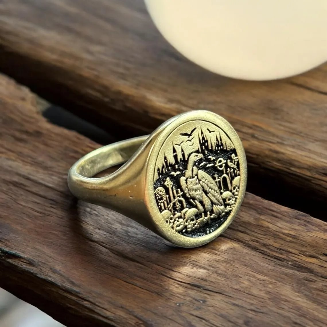 Vulture On Skull Signet Ring 925 Sterling Silver Gothic Symbol Handcrafted Ring