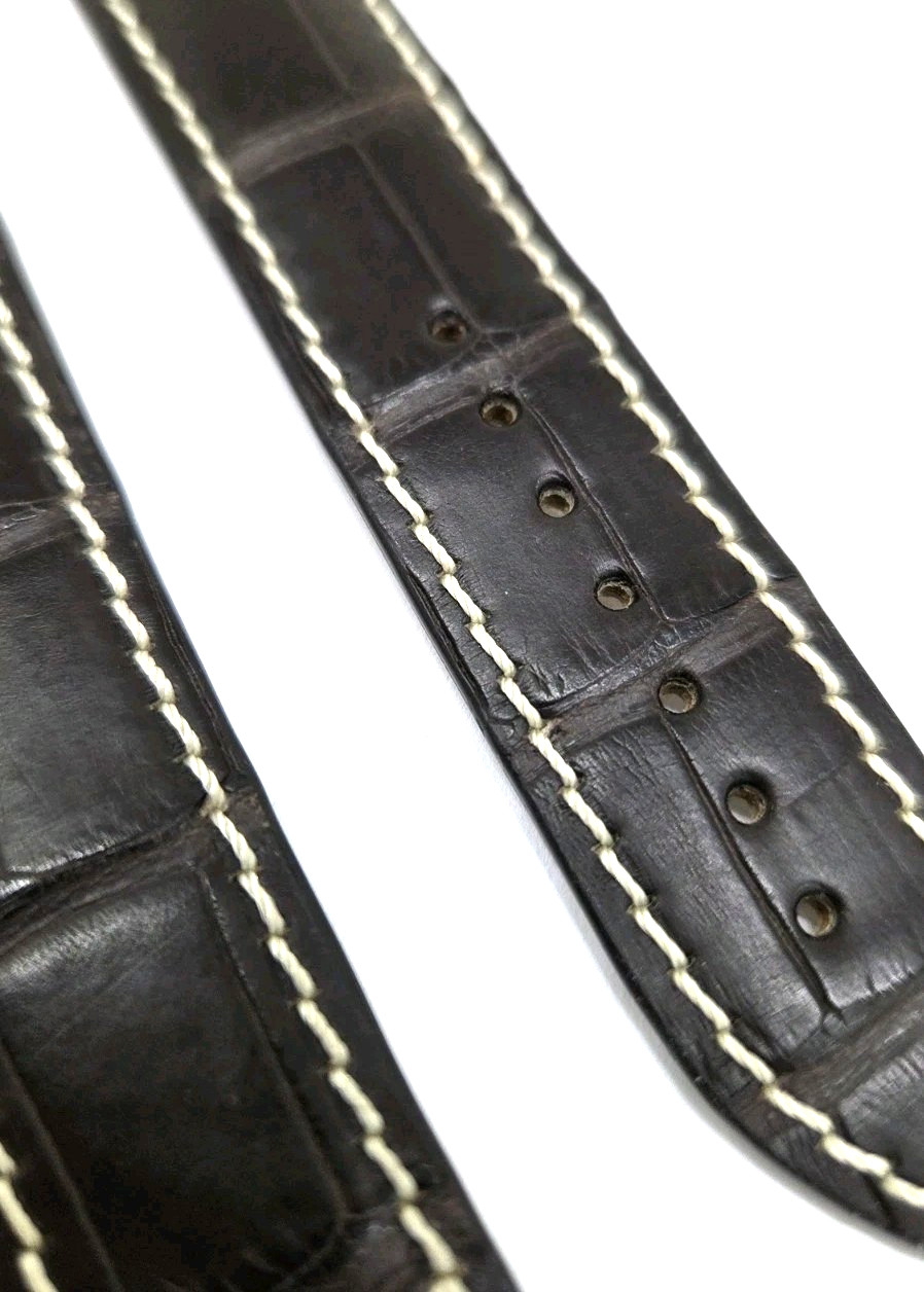 20mm Brown Leather Watch Strap For Omega Folding Clasp White
