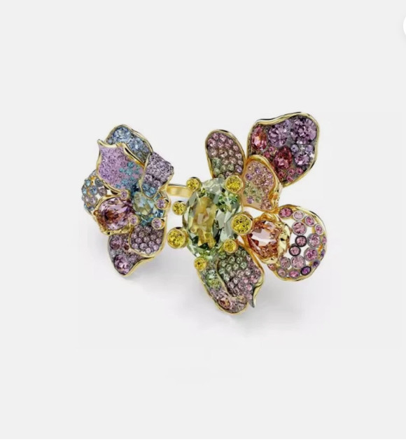 Swarovski Crystal Idyllia Ring, Pavé, Flower, Gold
