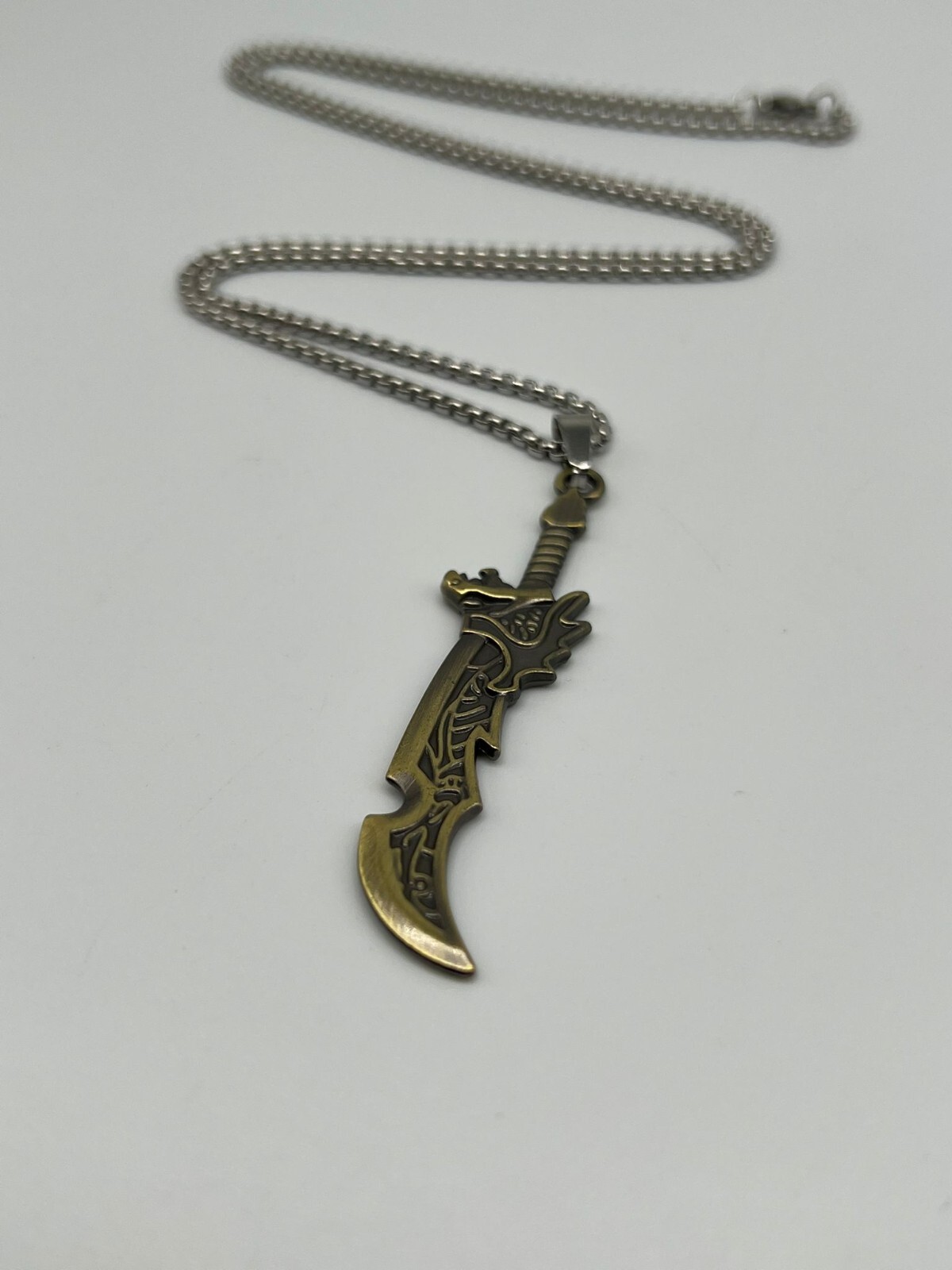 Stainless Steel Bronze Knife Dagger Weapon Pendant on Chain