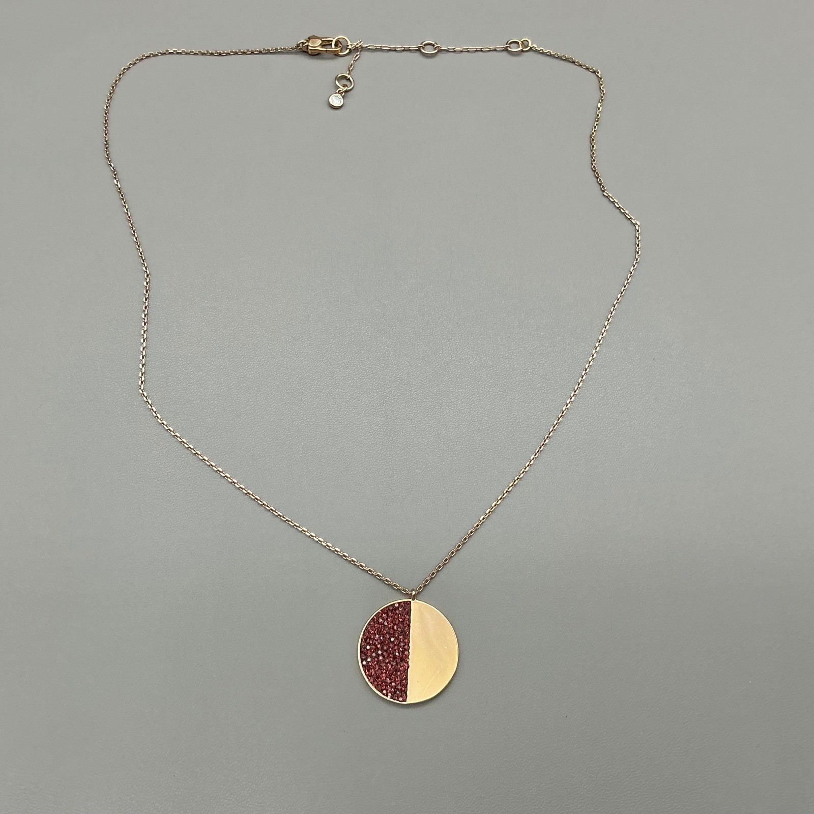 Necklace Women Gold Tone Pave Crystal Circle Pendant Adjustable Chain 17-19 In