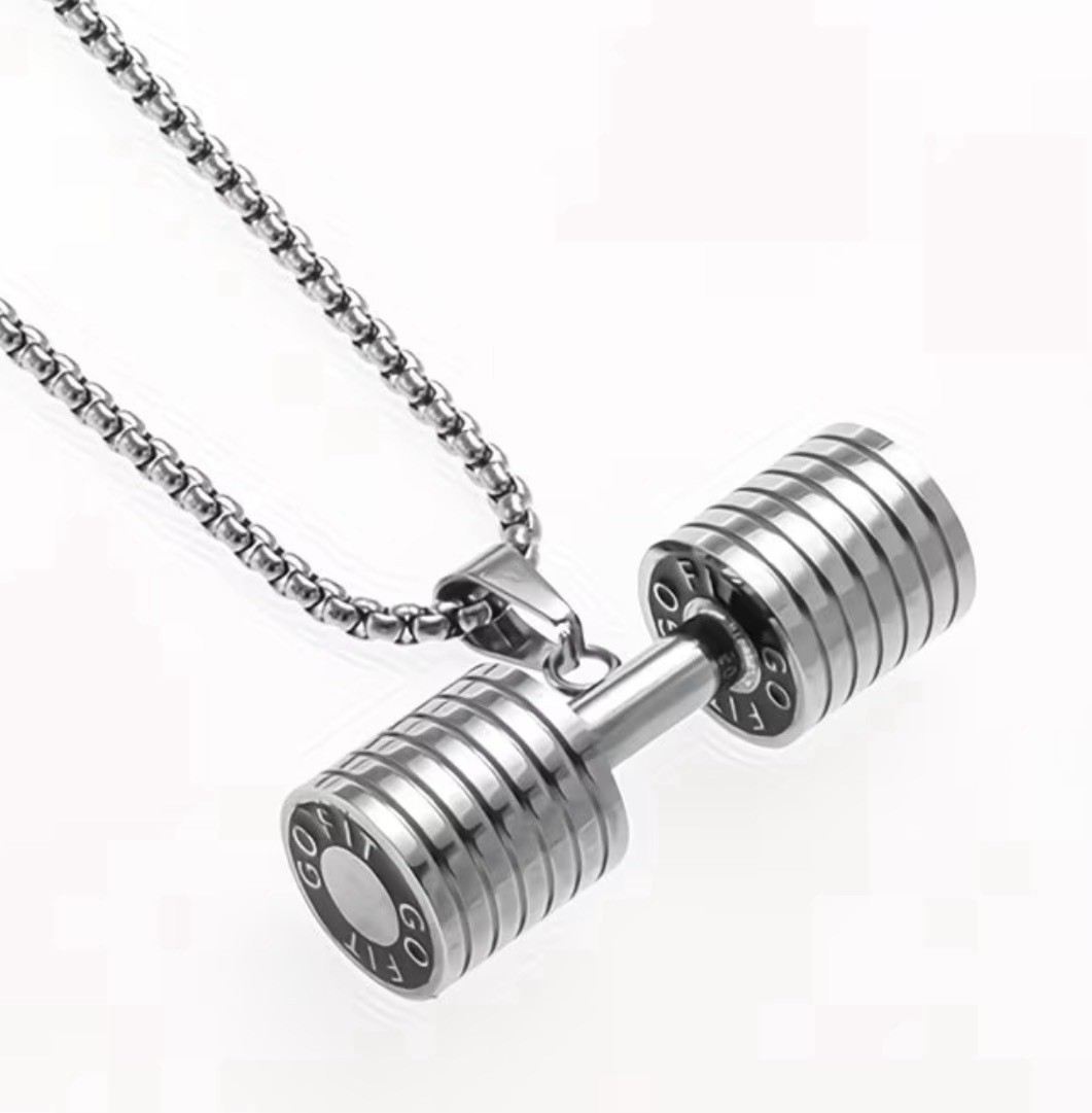 Men’s Stainless Steel Dumbbell Pendant Necklace Box Chain 23.62 in
