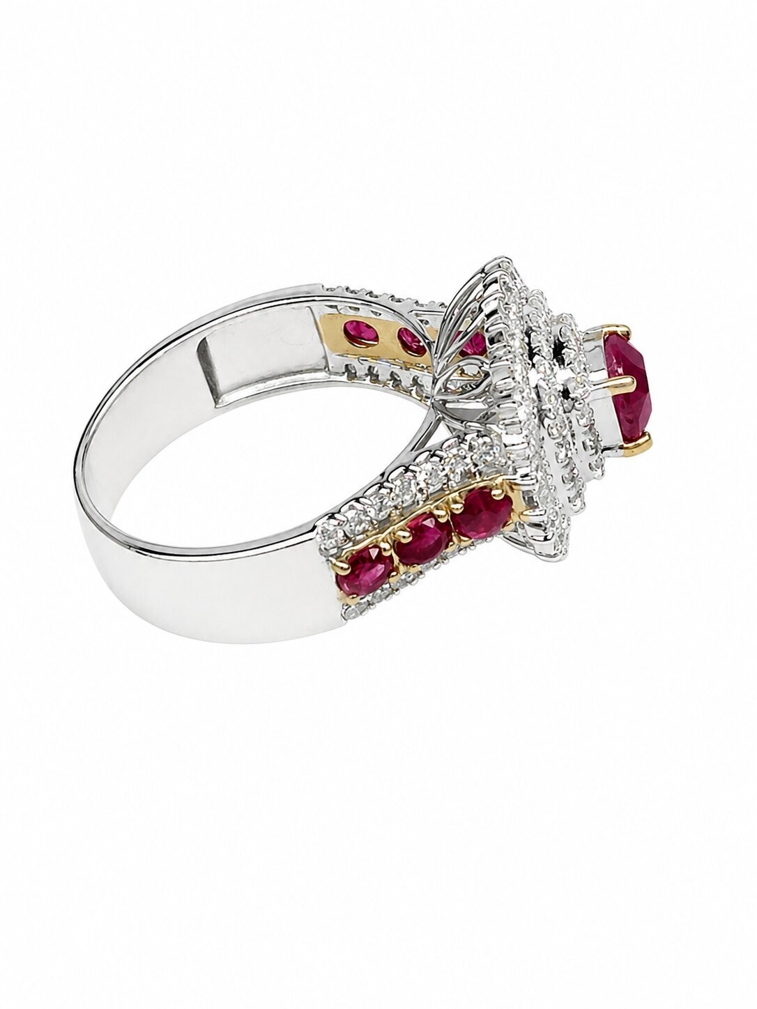 GIA Burmese Red Ruby Ring (Mogok Mine), No Heat Treatment, 18K Gold, 88 Diamonds